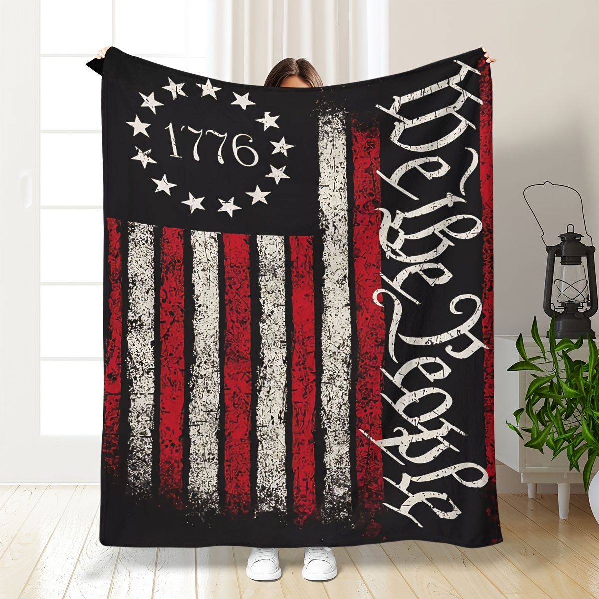 Throw Blanket Chunky Knit - ヴィンテージ 1776 We The People プリント