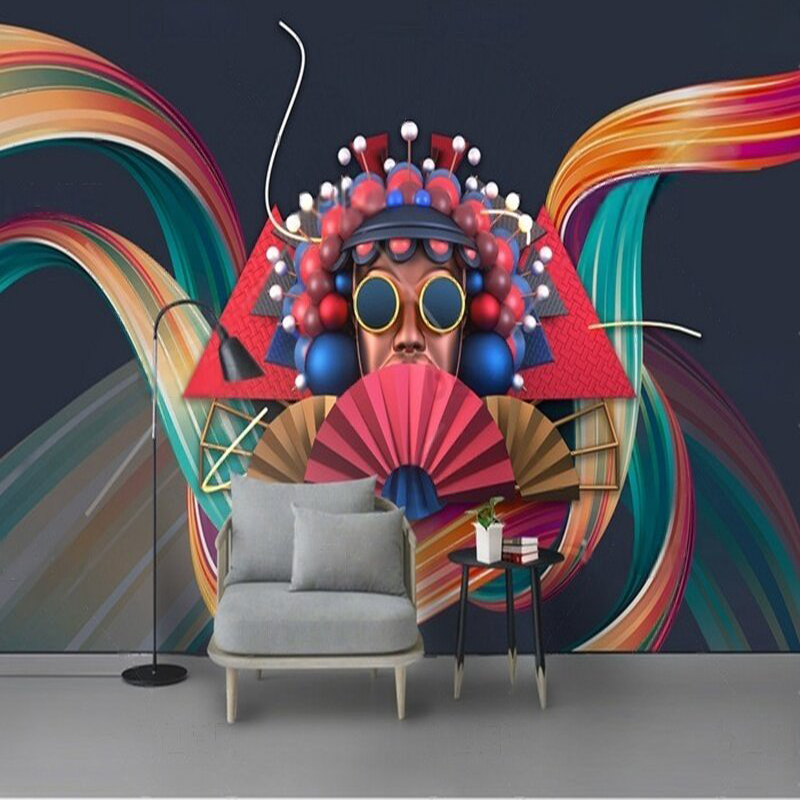 Home Textiles Trends - 現代中国のトレンド抽象的な色京劇カスタムテレビ高級住宅装飾背景壁