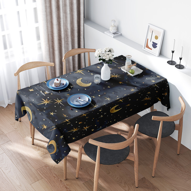 Home Textiles Com - スタイリッシュなダークブルースタームーンテーブルクロスダイニングルームの装飾保護完璧なフィット70x132cm (ブラック) AliExpress.com