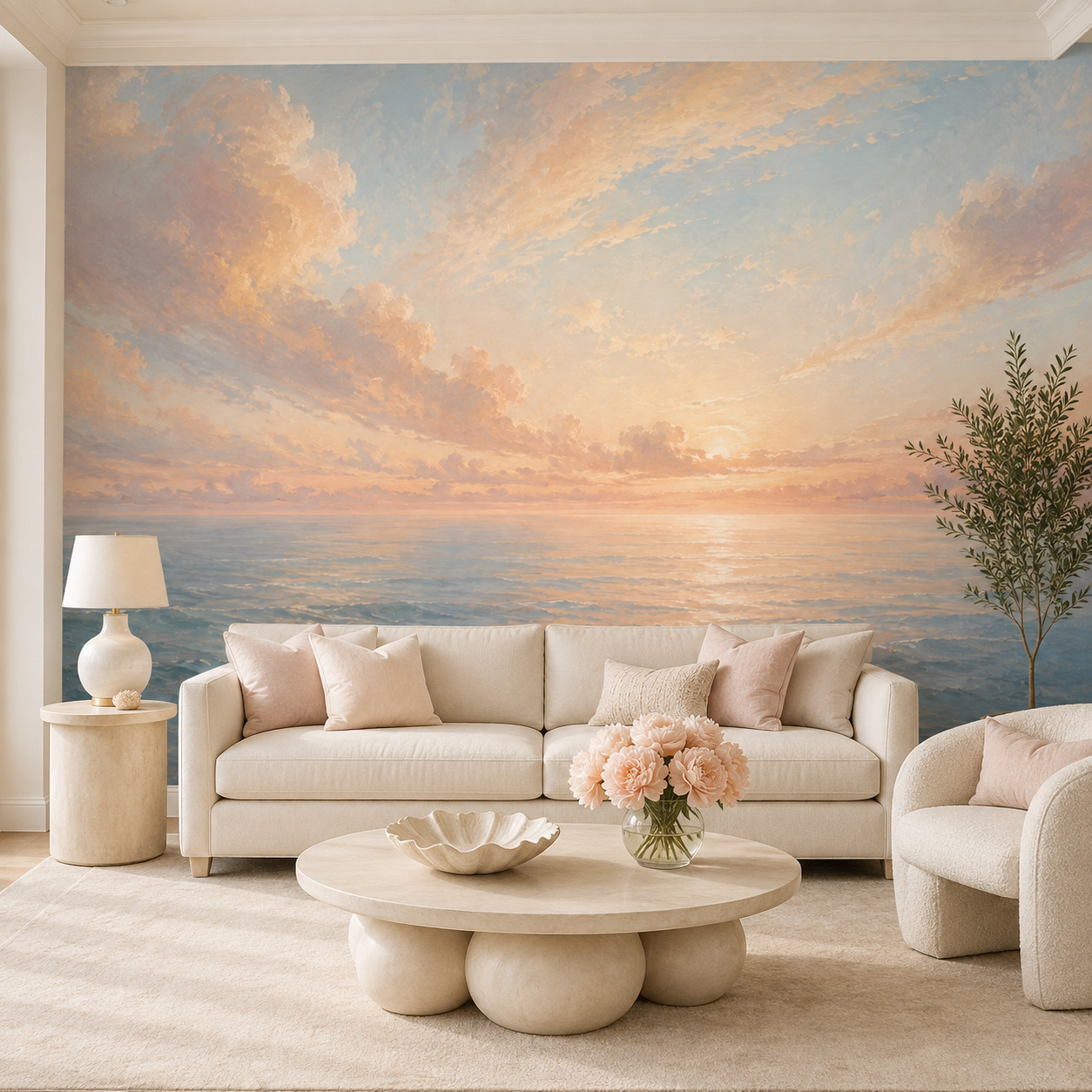 パステルオーシャンサンライズ自己粘着壁紙 海景壁画 ピールア - Sunrise Home Textiles & Apparel のレビューと価格