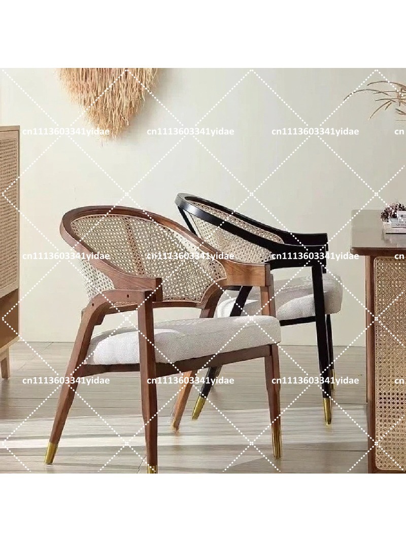 無垢材のダイニングチェア、籐製背もたれ付き、レトロなシングル - Home Textiles Fabric のレビューと価格