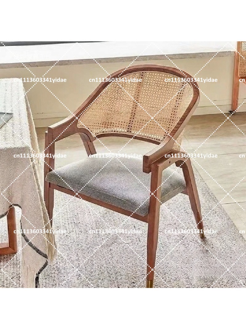 無垢材のダイニングチェア、籐製背もたれ付き、レトロなシングル - Home Textiles Fabric のレビューと価格