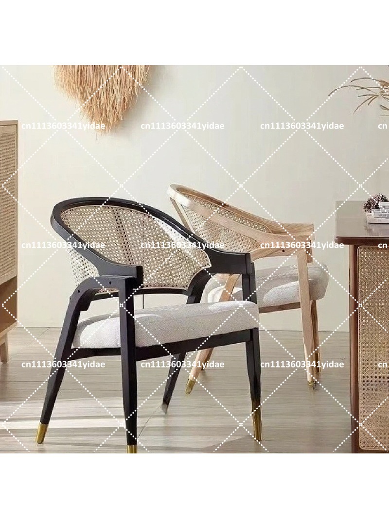 無垢材のダイニングチェア、籐製背もたれ付き、レトロなシングル - Home Textiles Fabric のレビューと価格
