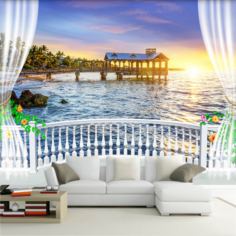 カスタム写真壁紙 3D バルコニー 美しい海の景色 日の出壁 - Sunrise Home Textiles & Apparel のレビューと価格