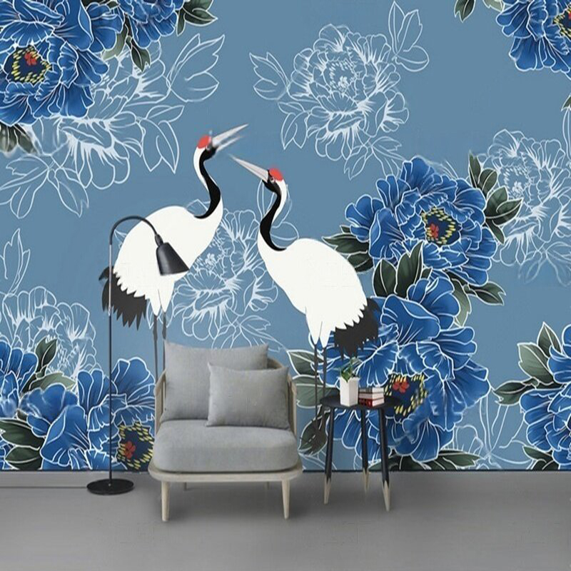 モダンな壁紙、豪華な家の寝室用、中国風の花柄と鶴の模様の壁紙 - Home Textiles Trends のレビューと価格
