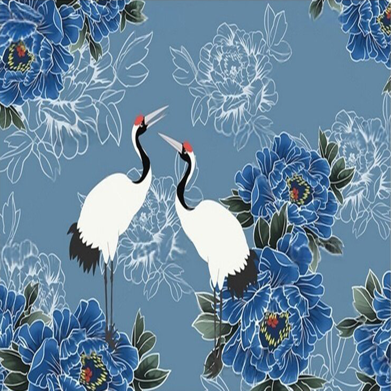 モダンな壁紙、豪華な家の寝室用、中国風の花柄と鶴の模様の壁紙 - Home Textiles Trends のレビューと価格