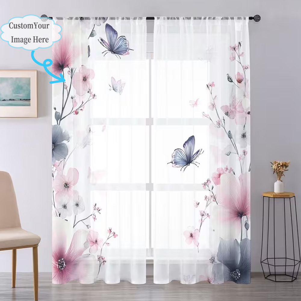 カスタム2Dフラット2枚組シアーカーテン、お好みのデザイン/ - Home Textiles Fabric のレビューと価格