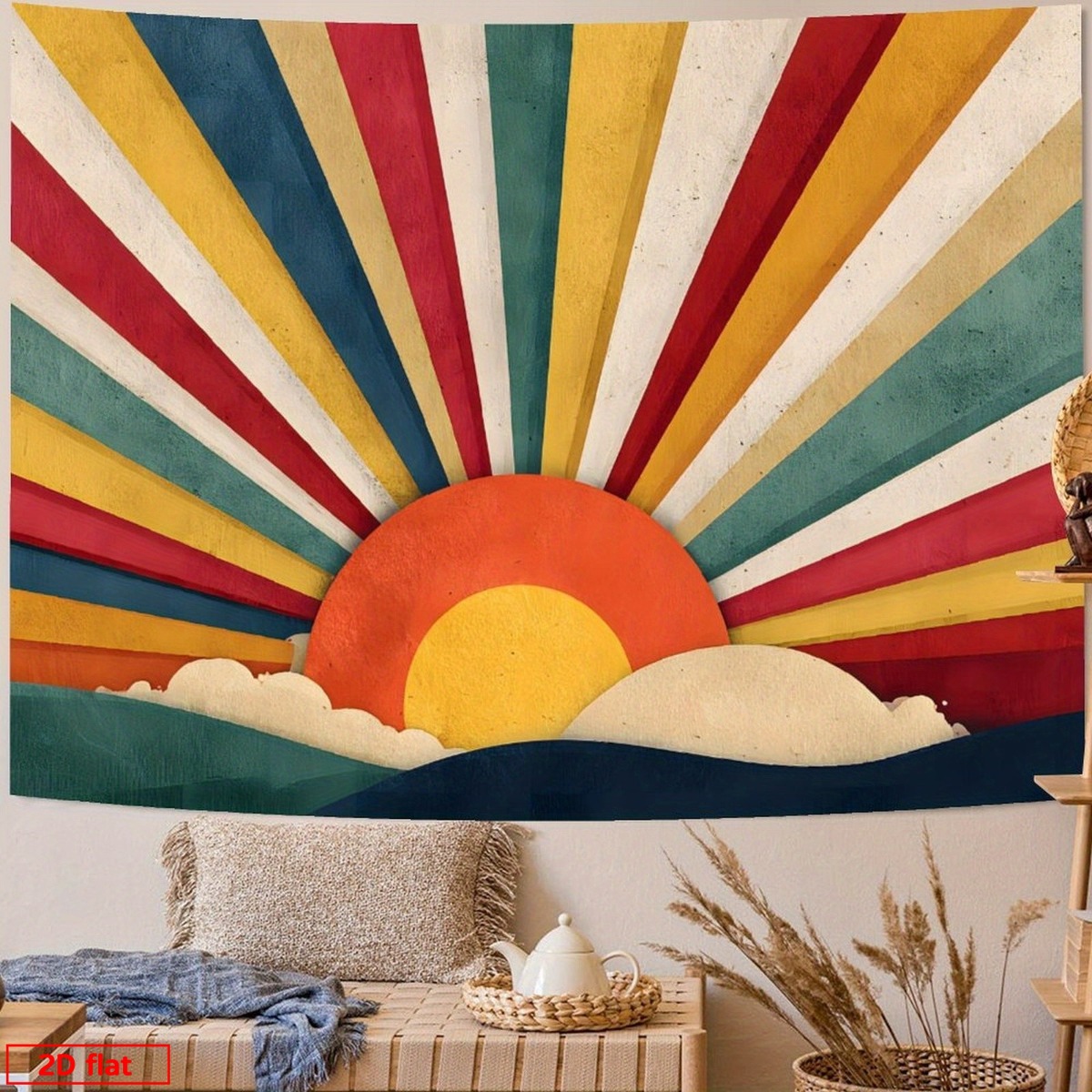 ボヘミアンサンバーストレトロタペストリー壁掛けミッドセンチュ - Sunrise Home Textiles & Apparel のレビューと価格