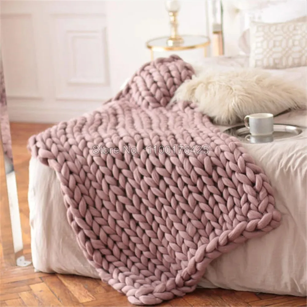 グレーの柔らかいニットブランケット 冬用厚手ソファスロー 太 - Throw Blanket Chunky Knit のレビューと価格