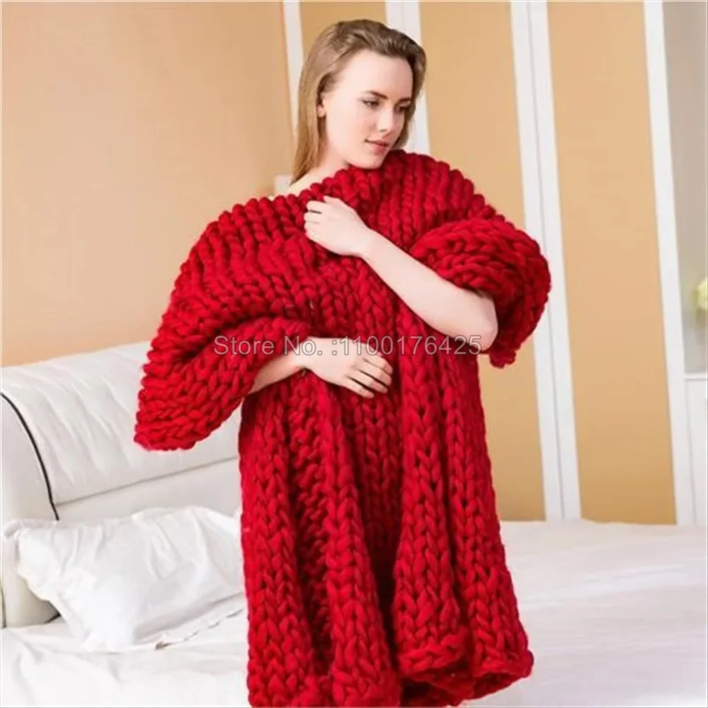 グレーの柔らかいニットブランケット 冬用厚手ソファスロー 太 - Throw Blanket Chunky Knit のレビューと価格